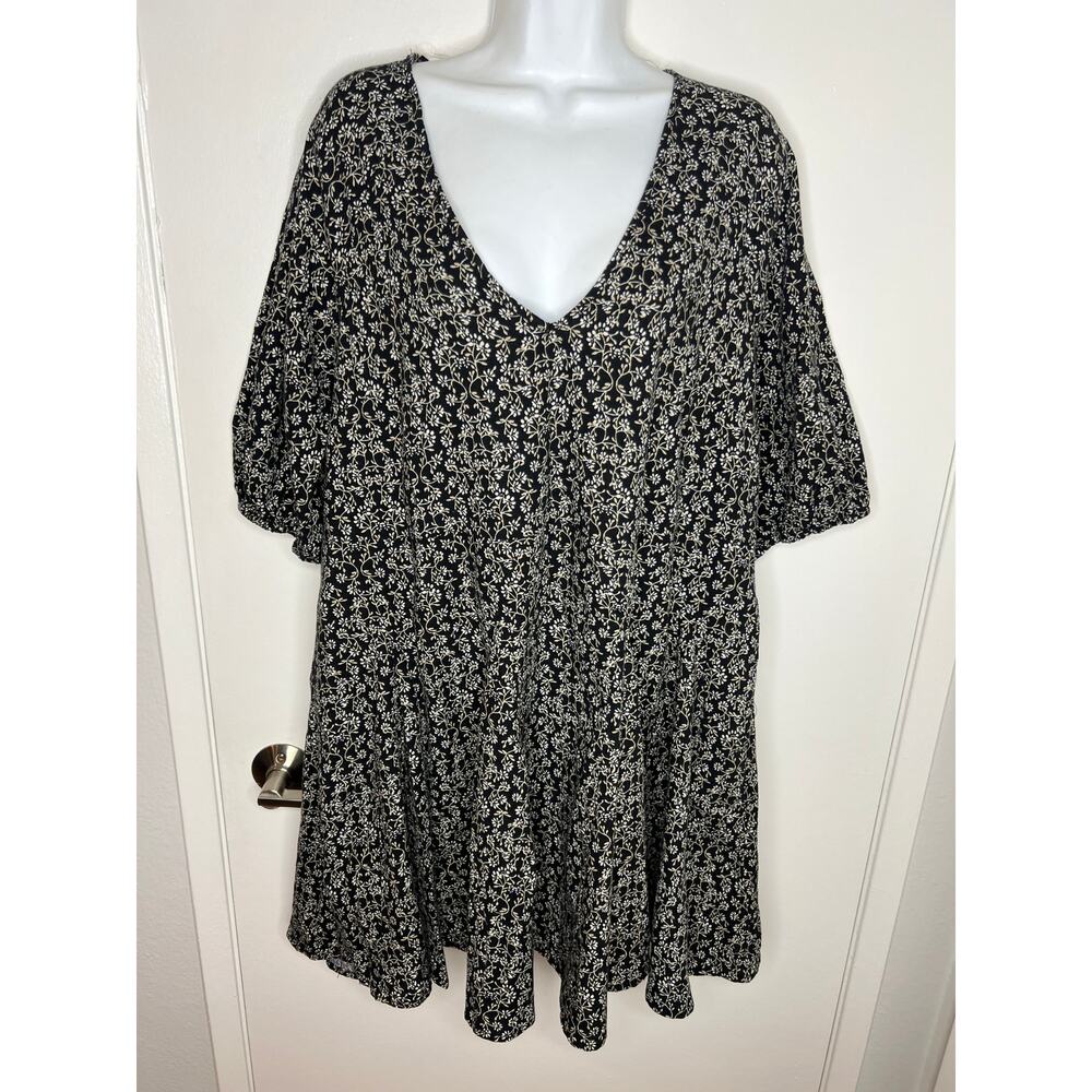 Universal Thread Women's Puff Sleeve Babydoll Dress Black Floral NEW ~ Size XL